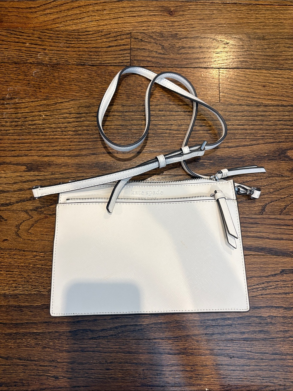 kate spade White Saffiano Leather Crossbody Wristlet